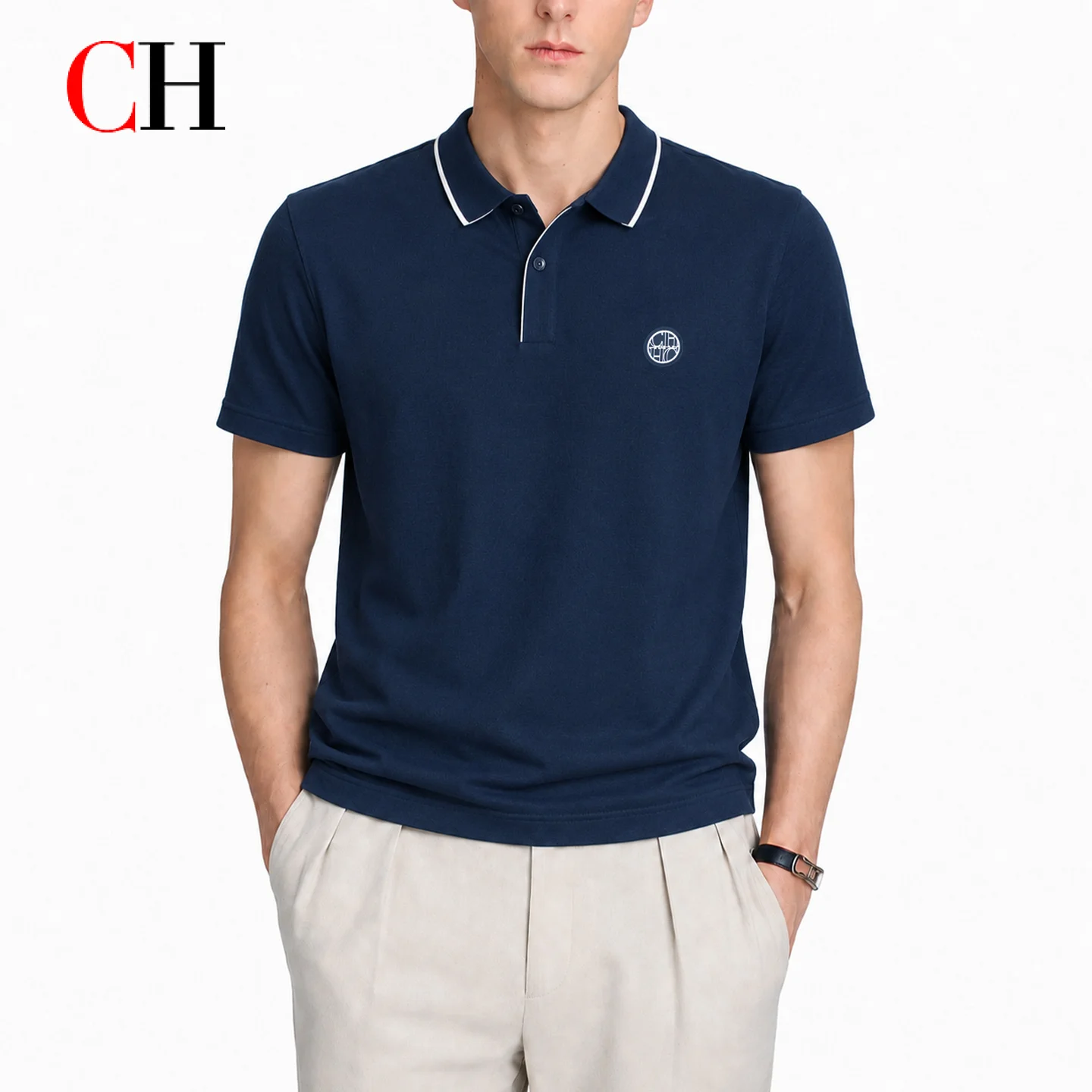 Golf Equipment Logo - CH Herren Polo-Shirt mit weißem Kragen,