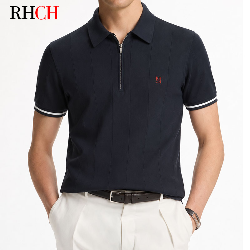 Golf Equipment Logo - RHCH Herren Halbzip-Poloshirt Kurzarm mit Besticktem
